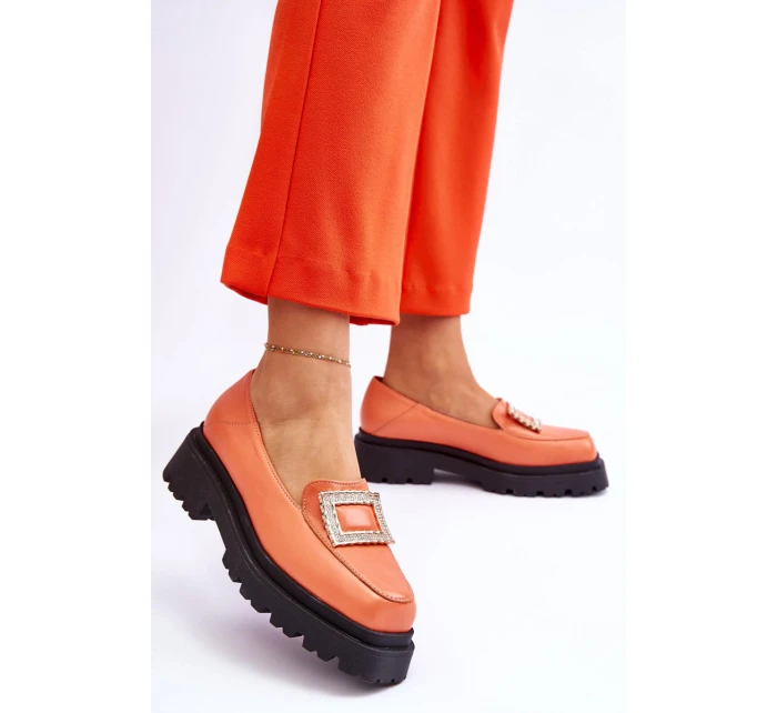 Pohodlné kožené mokasíny oranžové model 21613244 - Boto