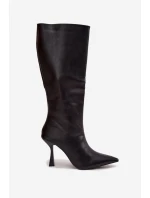 Dámské kozačky na jehlovém podpatku pod kolena Vionette – černé Dámské kozačky na jehlovém podpatku pod kolena Vionette – černé