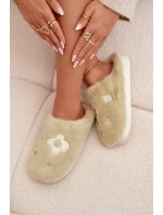 Dámské chlupaté papuče s květinami – pistáciové Selinne Dámské chlupaté papuče s květinami – pistáciové Selinne