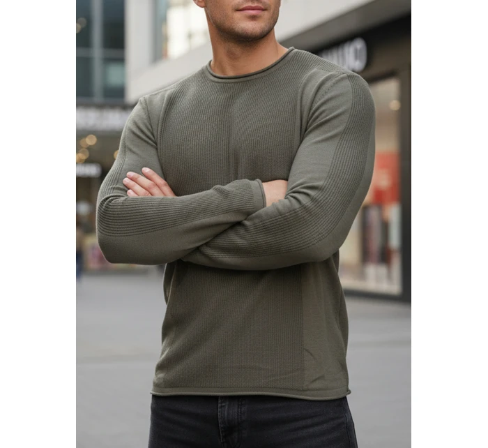 Pánský khaki svetr model 21995134 - FashionStreet Pánský khaki svetr model 21995134 - FashionStreet