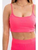 Souprava s kalhotami s vysokým pasem růžové neonové barvy Souprava s kalhotami s vysokým pasem růžové neonové barvy