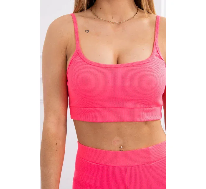 Souprava s kalhotami s vysokým pasem růžové neonové barvy Souprava s kalhotami s vysokým pasem růžové neonové barvy