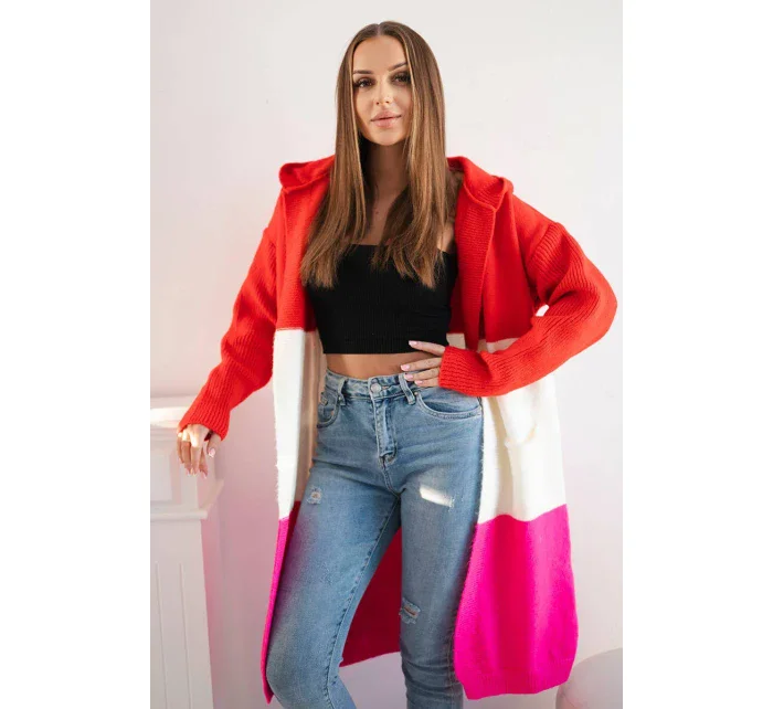 Pruhovaný svetr s kapucí model 19361628 - K-Fashion