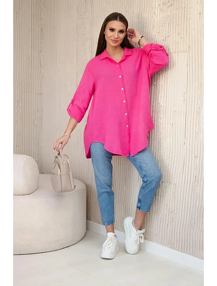 Bavlněná mušelínová košile oversize růžový