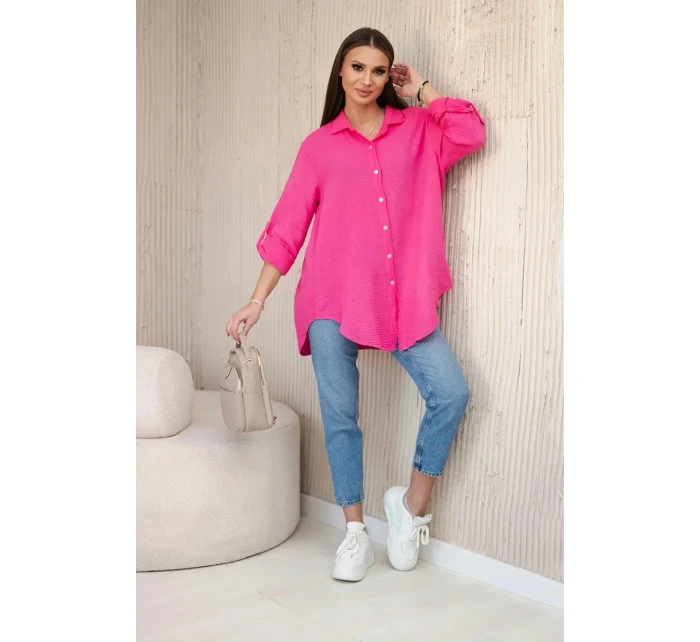 Bavlněná mušelínová košile oversize růžový