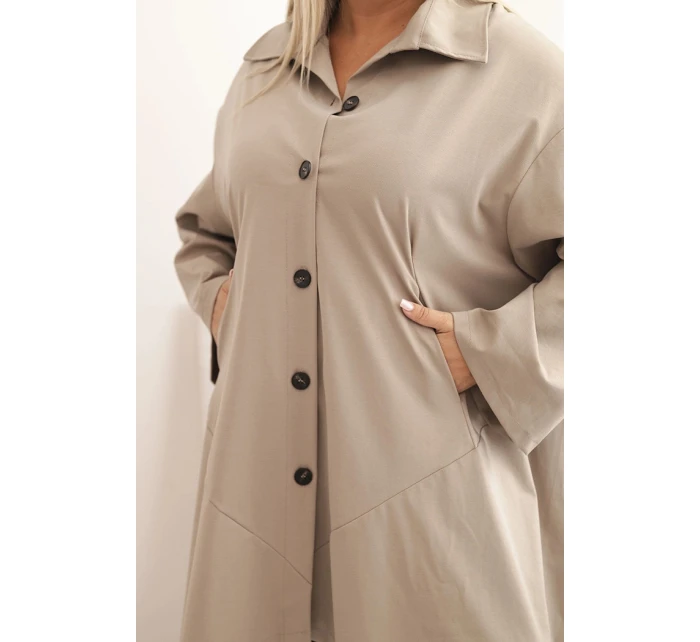 Dámská narzutka Plus Size Punto s bavlnou a knoflíky fango