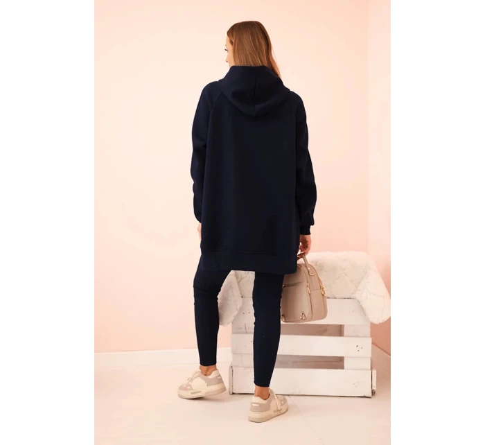 Dámský bavlněný komplet s kapucí a legíny s vysokým pasem modrý