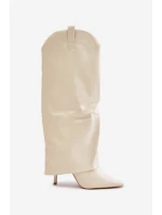 Kozačky Na Podpatku S Svrškem Světle Béžové model 21677301 - Boto