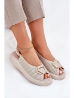 Dámské Kožené Sandály S Dekorací S.Barski LR51-786 Béžové Dámské Kožené Sandály S Dekorací S.Barski LR51-786 Béžové