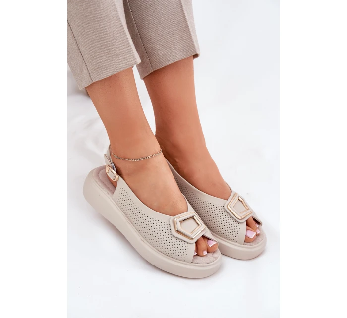 Dámské Kožené Sandály S Dekorací S.Barski LR51-786 Béžové Dámské Kožené Sandály S Dekorací S.Barski LR51-786 Béžové