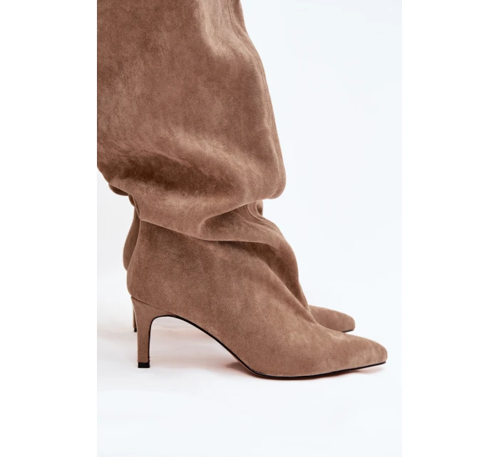 Dámské kozačky na jehlovém podpatku bez zapínání béžové Mavilla