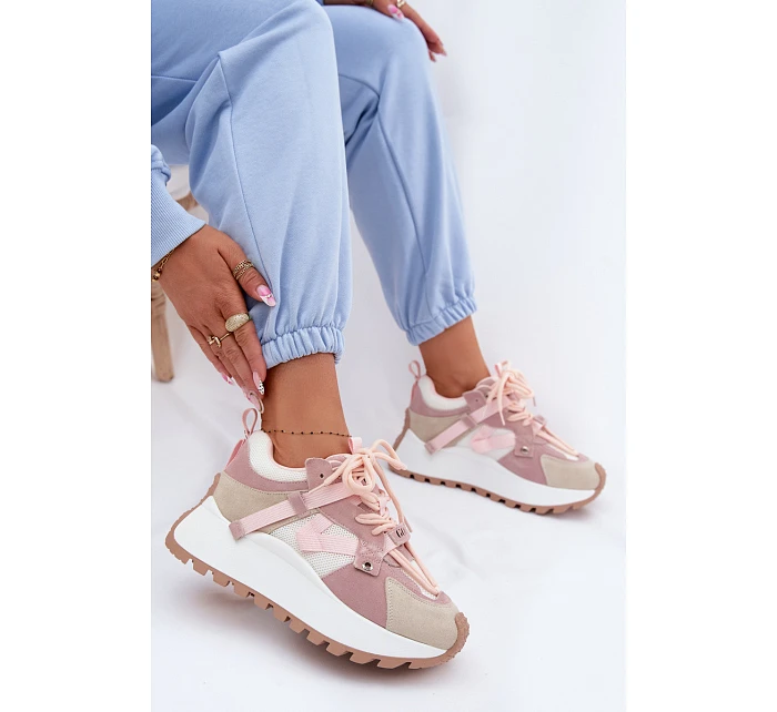 Tenisky na platformě z přírodního semiše model 22095134 růžové - Goe