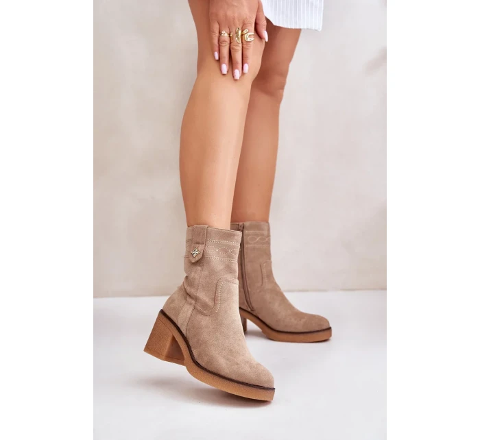 Zateplené Dámské Kotníkové Boty Na Podpatku Hnědé Vailia