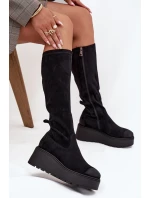 Dámské kozačky nad kolena na platformě a klínku Vinceza – černé Dámské kozačky nad kolena na platformě a klínku Vinceza – černé