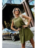 model 21335538 VICTORIA Trapézové šaty bez rukávů se zavazováním v pase khaki barva - numoco model 21335538 VICTORIA Trapézové šaty bez rukávů se zavazováním v pase khaki barva - numoco