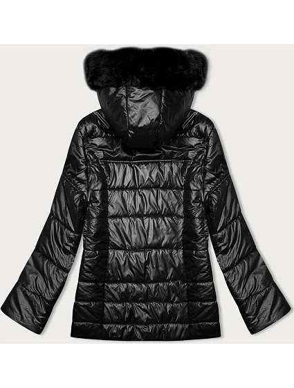 Černá prošívaná dámská bunda s kapucí model 21246815 - S'WEST Černá prošívaná dámská bunda s kapucí model 21246815 - S'WEST