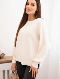 Dámský viskózový svetr s dlouhým rukávem a rozparkem po model 21410308 béžový - K-Fashion