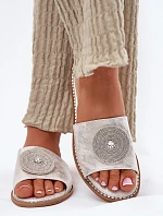 Dámské Pantofle Na Plochém Podpatku S Ozdobou S.Barski KV51-013 Stříbrné