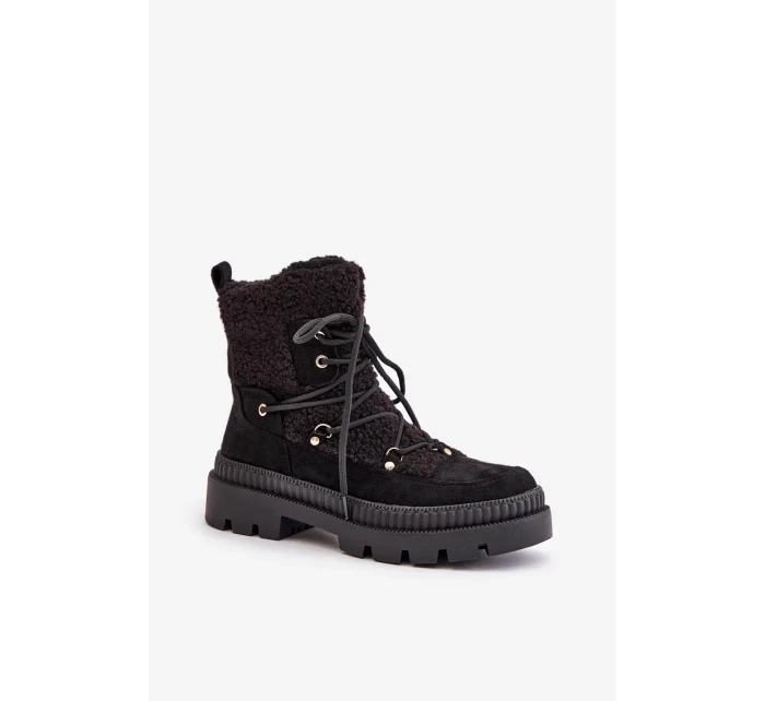 Kotníkové boty s beránkovým kožíškem černé Merilana Kotníkové boty s beránkovým kožíškem černé Merilana