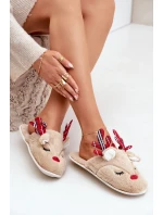 Vánoční Pantofle S Motivem Sobů Béžové Sylaia