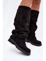 Dámské zateplené kozačky s řasenou – černé Ilvessa Dámské zateplené kozačky s řasenou – černé Ilvessa