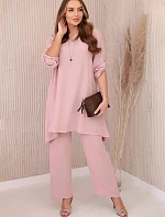 Dámský set halenka + kalhoty s přívěskem 27941 Pudr růžová - Kesi