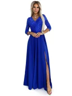 309-12 AMBER elegantní dlouhé krajkové šaty s výstřihem - barva CHABRIEL