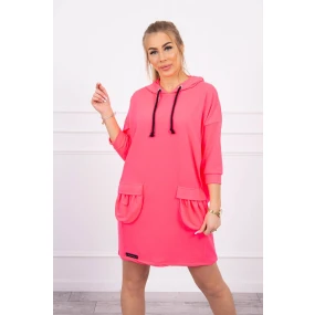 Šaty s kapucí růžové neonové