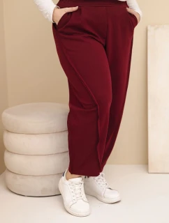 Dámské bavlněné kalhoty Plus Size volného střihu s vysokým pasem bordové