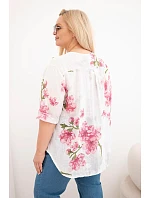 Dámská bavlněná halenka Plus Size s výstřihem do V s květinovým vzorem bílá