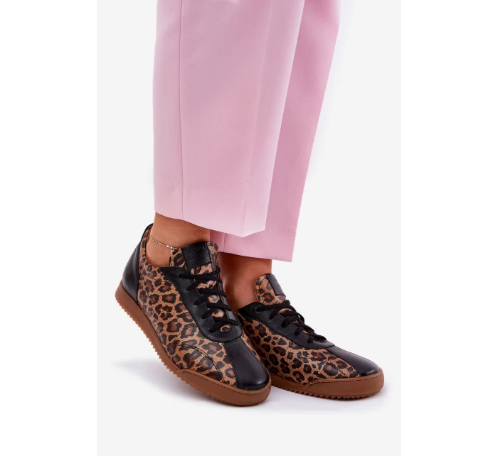 Dámské Kožené Sportovní Boty S Leopardím Vzorem Laura 2935 Hnědé