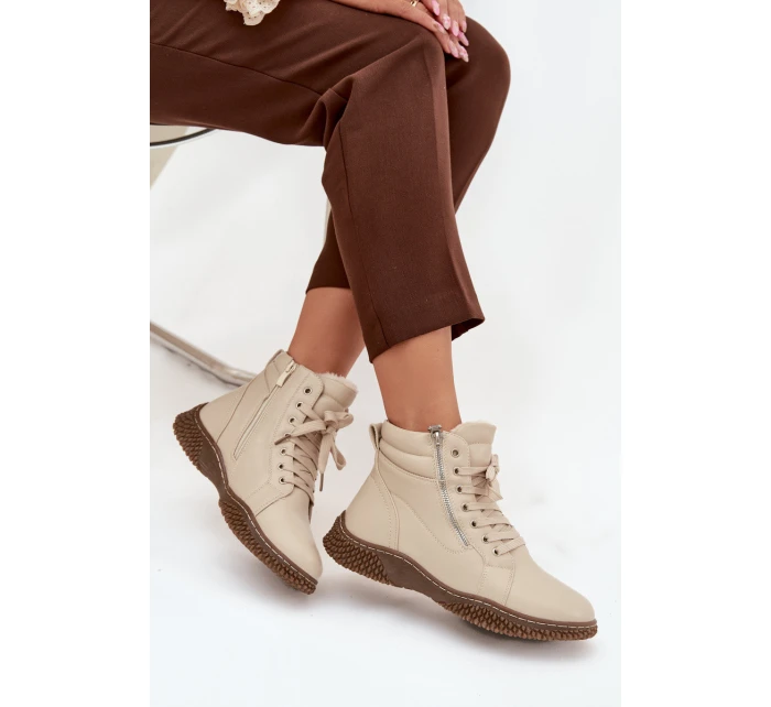 Dámské kotníkové boty s teplým kožíškem z eko kůže béžové Ulverina Dámské kotníkové boty s teplým kožíškem z eko kůže béžové Ulverina