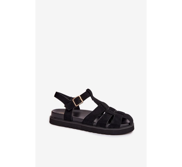 Dámské sandály Římské s zlatým sponou na platformě Černé Terelina