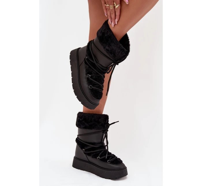 Dámské sněhule na platformě s kožíškem a šněrováním Marinna – černé Dámské sněhule na platformě s kožíškem a šněrováním Marinna – černé