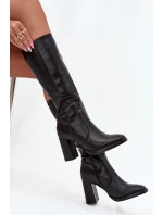 Dámské kotníkové boty Lyvella na sloupkovém podpatku z eko‑kůže – černé