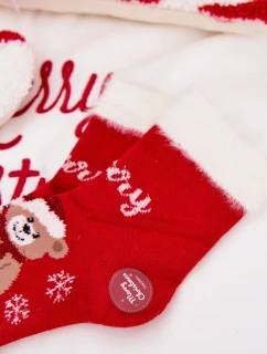 Dětské vánoční ponožky s kožíškem, medvídkem a alpaka vlnou – červené