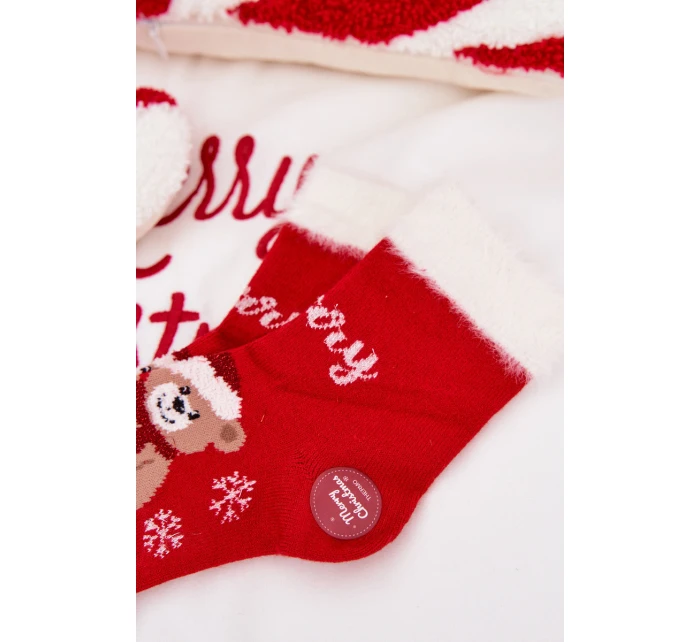Dětské vánoční ponožky s kožíškem, medvídkem a alpaka vlnou – červené