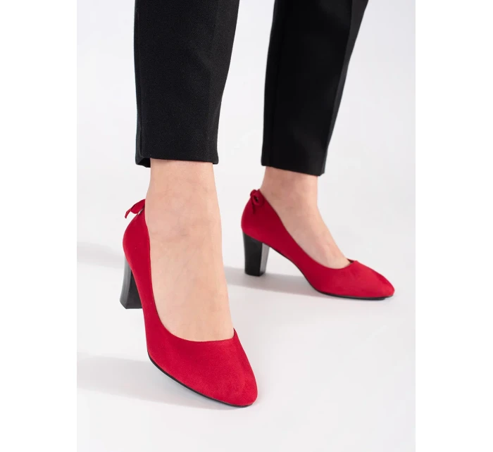 Exkluzívní dámské červené  lodičky na širokém podpatku