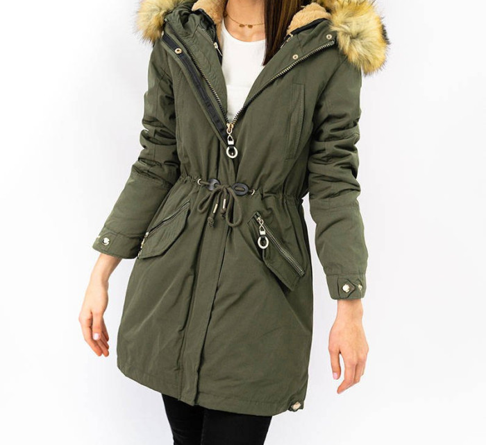 Teplá dámská zimní bunda parka v khaki barvě s odepínací podšívkou (W164)