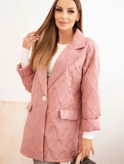 Dámská bunda Plus Size prošívaná s límcem a knoflíkem tmavě růžová