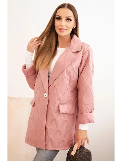 Dámská bunda Plus Size prošívaná s límcem a knoflíkem tmavě růžová