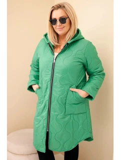 Dámská zimní prošívaná bunda Plus Size s kapucí světle zelená