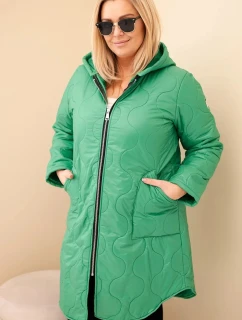 Dámská zimní prošívaná bunda Plus Size s kapucí světle zelená