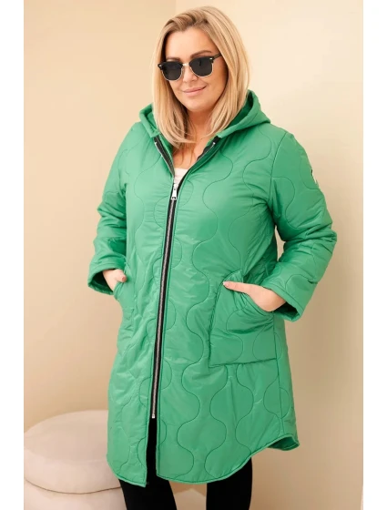 Dámská zimní prošívaná bunda Plus Size s kapucí světle zelená
