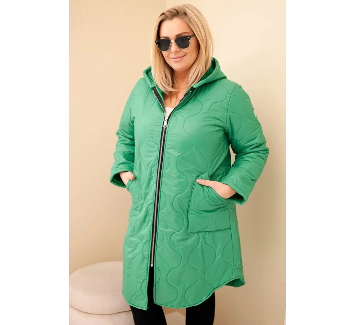 Dámská zimní prošívaná bunda Plus Size s kapucí světle zelená
