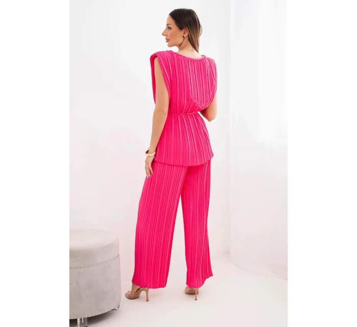 Dámský viskózový komplet s halenkou a širokými kalhotami růžový model 22025284 - K-Fashion Dámský viskózový komplet s halenkou a širokými kalhotami růžový model 22025284 - K-Fashion