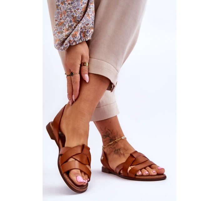 Zazoo 40185 Pohodlné kožené klínové sandály hnědé