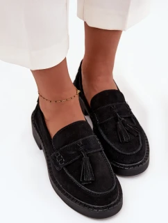 Semišové dámské mokasíny s třásněmi D&A – černé