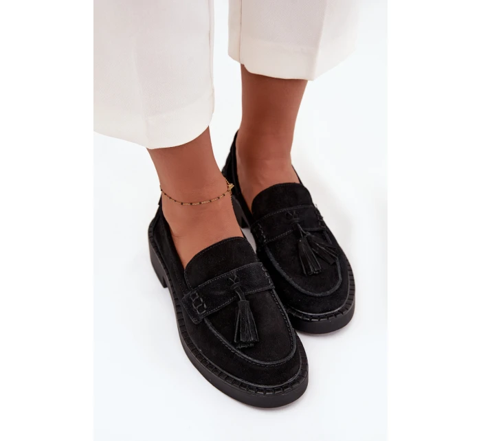 Semišové dámské mokasíny s třásněmi D&A – černé