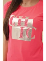 Dámské bavlněné tričko s potiskem CHIC růžový neon Dámské bavlněné tričko s potiskem CHIC růžový neon